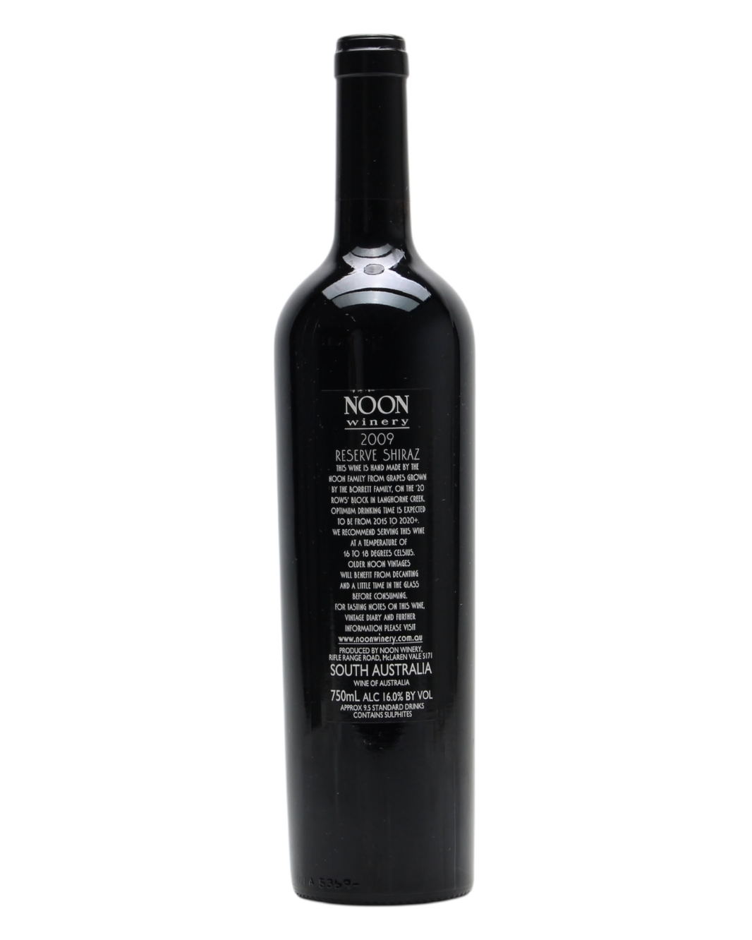 2009 Noon Winery Reserve Shiraz 750ml back