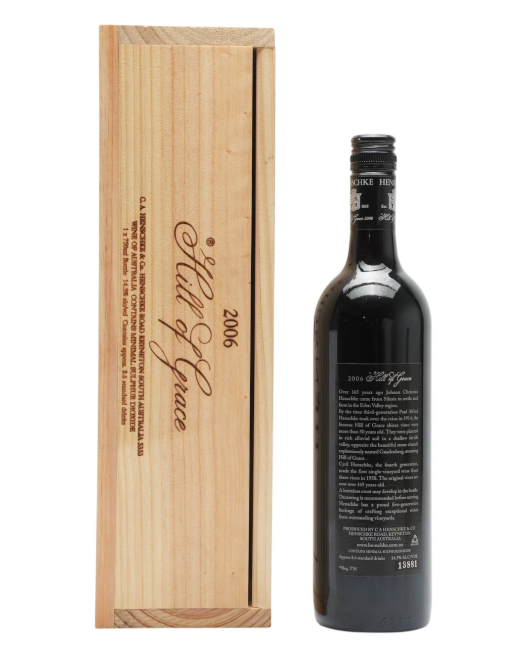 2006 Henschke Hill of Grace Shiraz 750ml Original Wooden Box (Back)