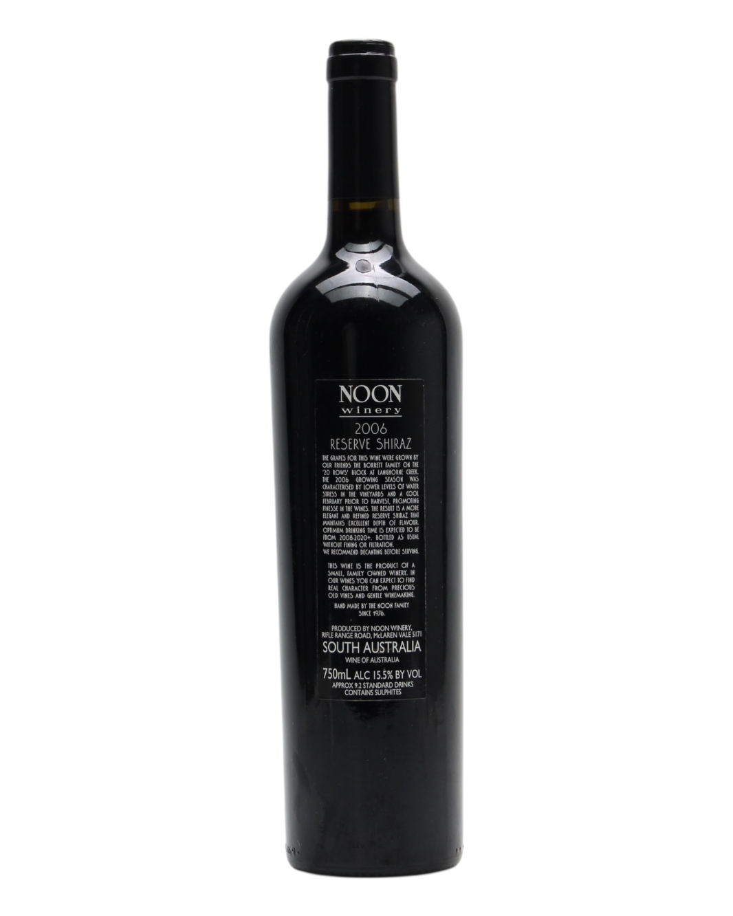 2006 Noon Winery Reserve Shiraz 750ml back