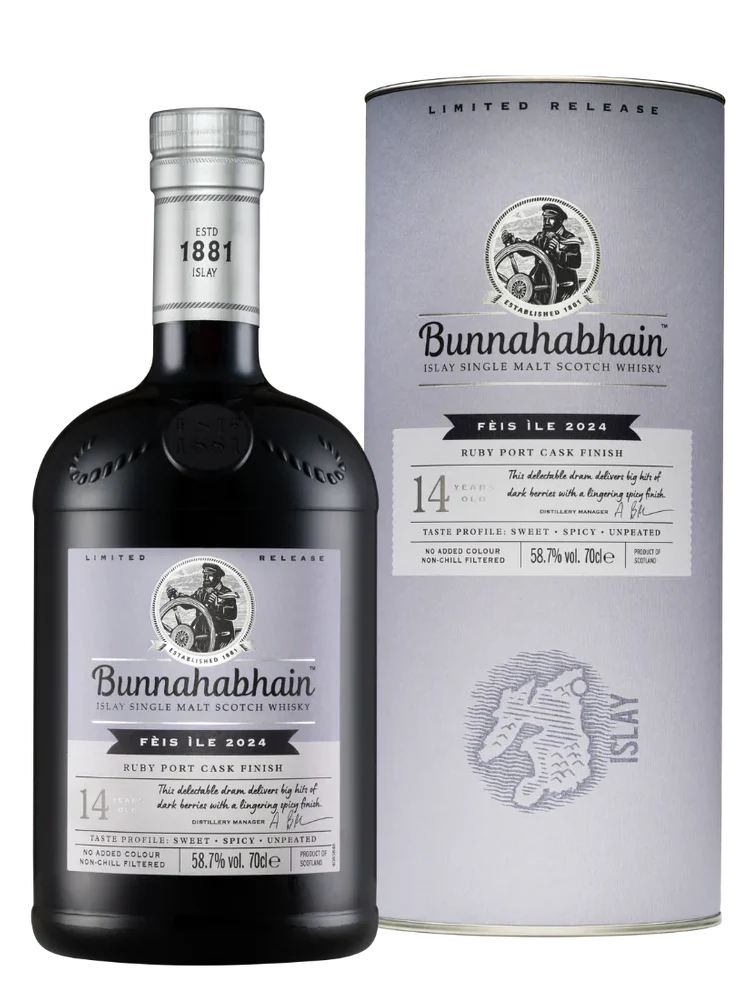 Bunnahabhain 14 Year Old FÃ¨is ÃŒle 2024 Ruby Port Cask Finish Cask Strength Single Malt Scotch Whisky 700mL